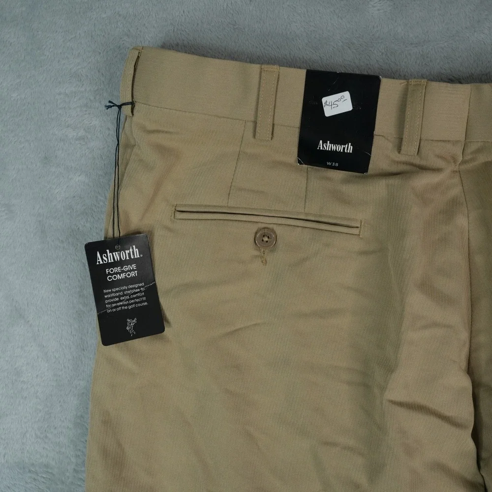 Ashworth Golf Shorts Mens 38x9.5 Khaki‎ Fore-Give Comfort Pleated Authentics New